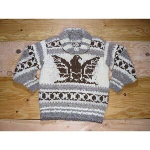 Cowichan Shawl Collar Eagle Sweater Heavy Knit Beige Sz S-M? 1970s